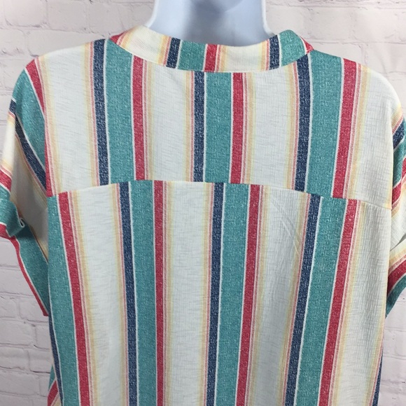 Cure Striped V Neck Short Sleeve Top Size 1XL - Picture 5 of 8